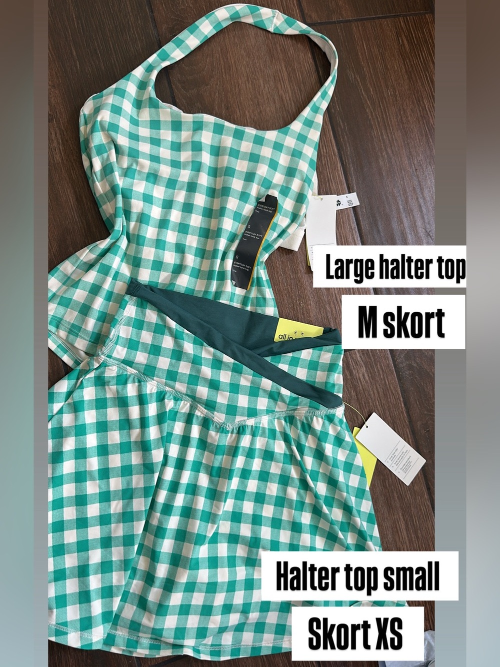 all in motion Teal and White Gingham Halter Skort Set